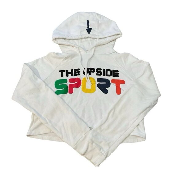 The Upside Women Set Yoga Dark Leggings White Cropped Top Hoodie Sports Size 8 - Picture 2 of 16